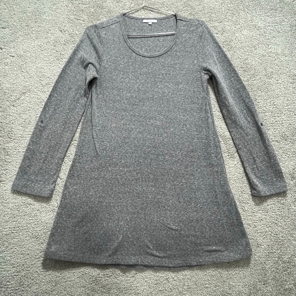Z Supply Dress Womens Small Heather Gray Long Sleeve Roll Tab Crew Neck Pullover
